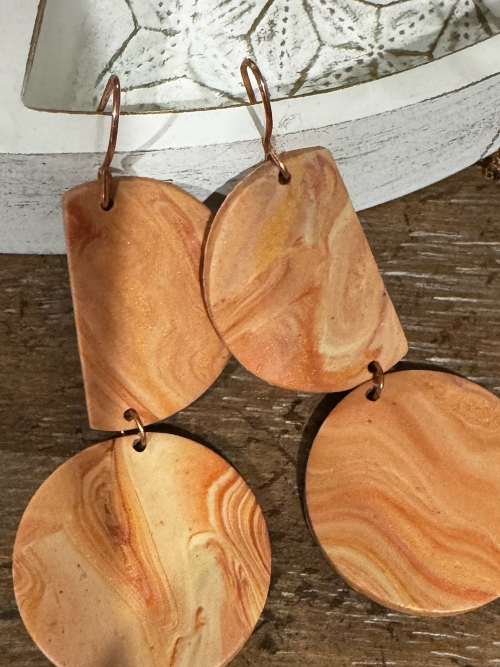 Swirled Clay Drop Earrings in Warm Terracotta Tones